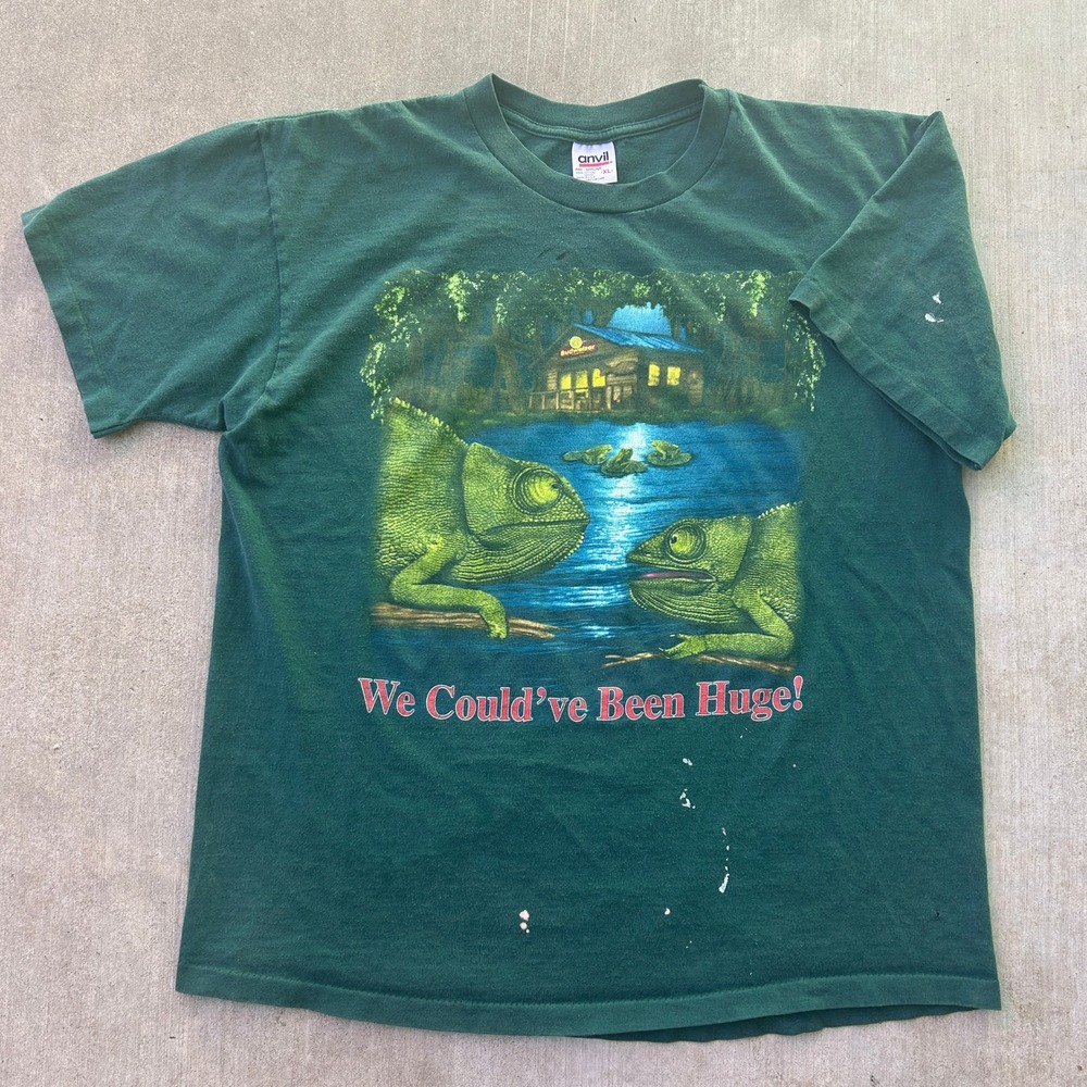 Vintage Budweiser Lizards Shirt XL Green 90s Anvil Single Stitch Distressed Rare